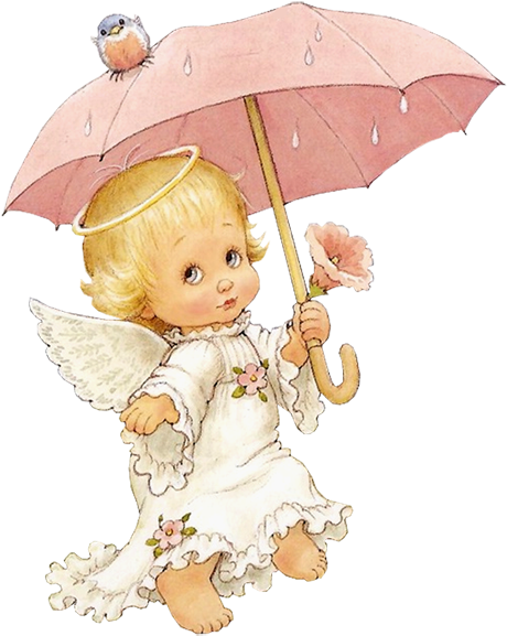 Angel Holding Umbrella - Baby Angels (502x635), Png Download