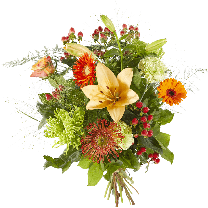Mixed Orange Flowers Bouquet - Boeket Gemengde Bloemen (700x700), Png Download