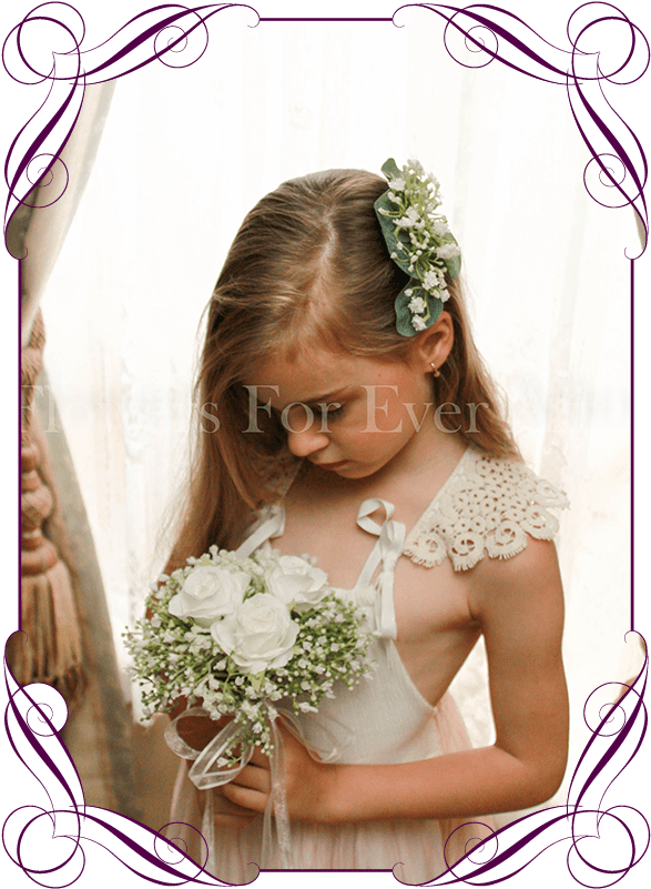 Andrea White Flower Girl Posy Flowers For Ever After - Bridesmaid Peony And Roses Bouquets (608x822), Png Download