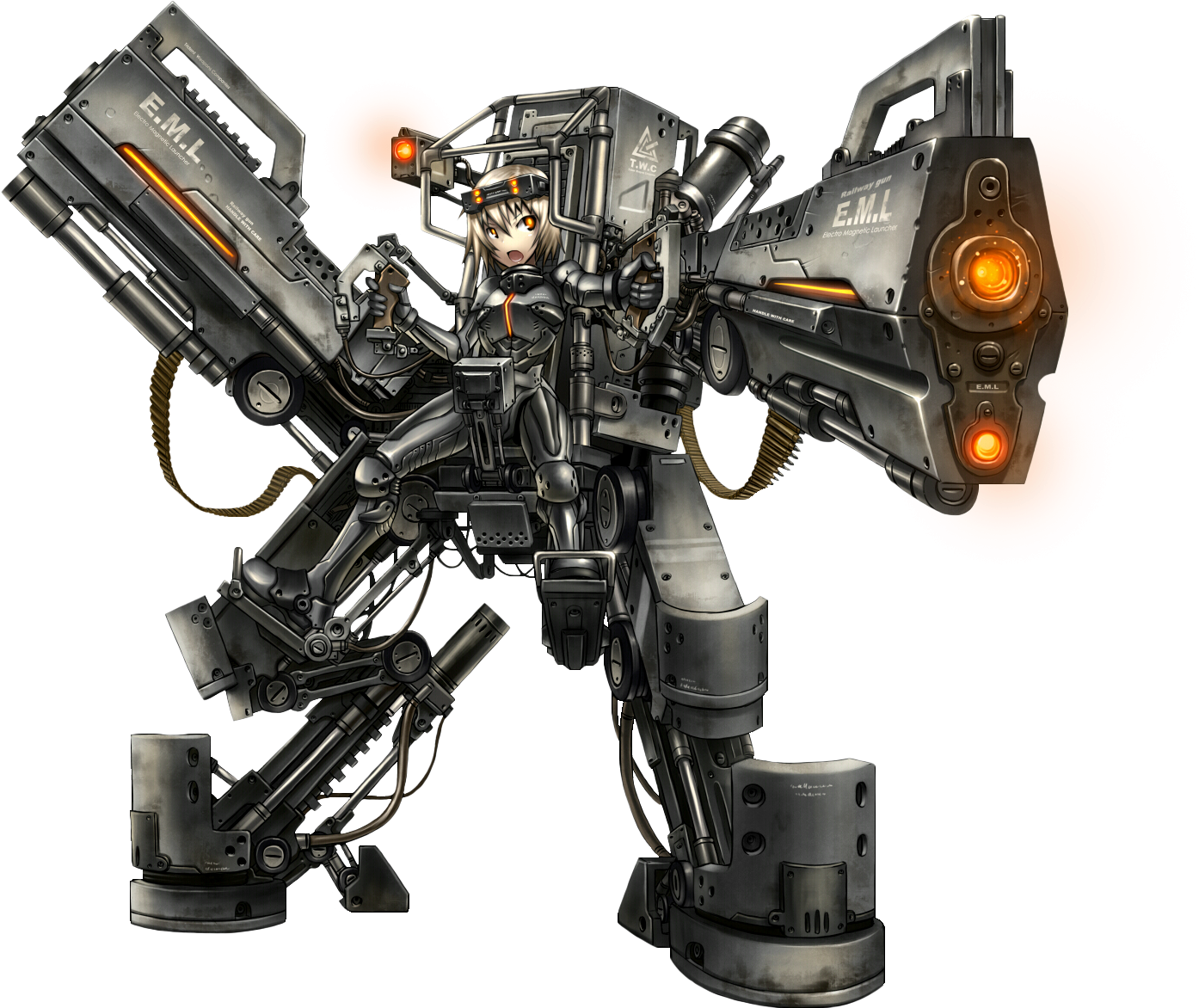 Black Background Anime Anime Girls Futuristic Mech - Robot In Anime (1600x1450), Png Download