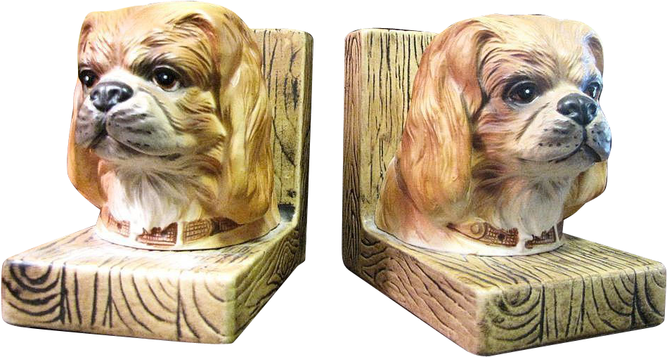Pair Of Dog Head Ceramic Bookends - Tibetan Spaniel (948x948), Png Download