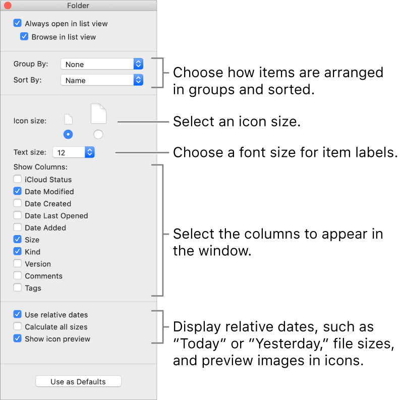 List View Options - Macos High Sierra Default View Options (793x793), Png Download