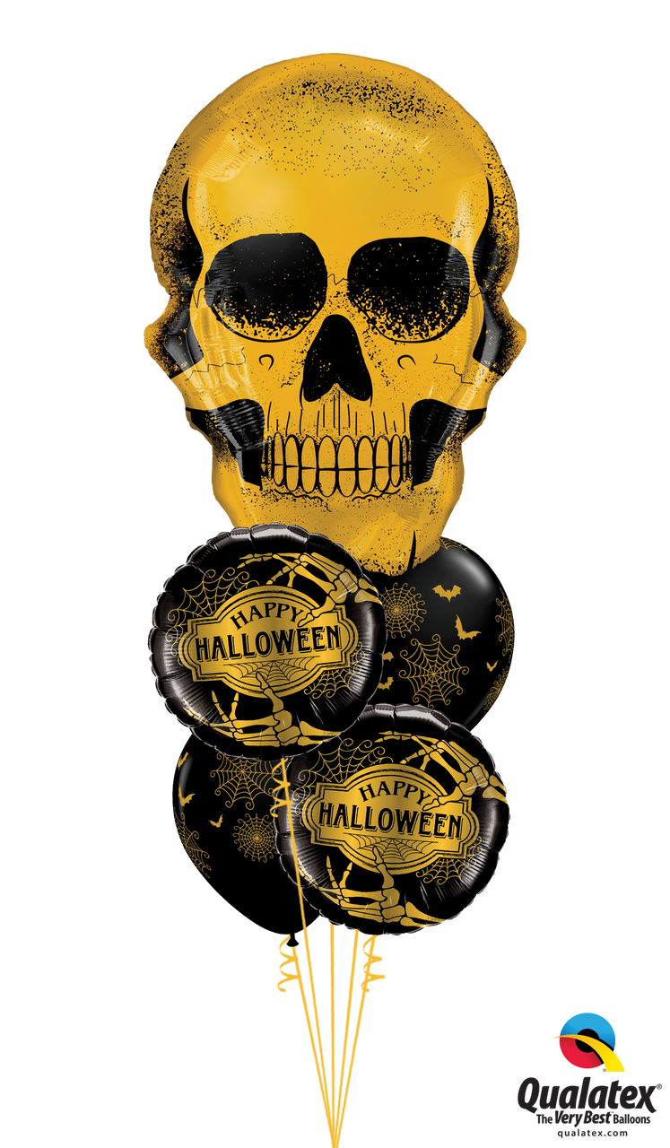 Old "skull" Halloween Party Balloon Bouquet - Golden Skull (747x1280), Png Download
