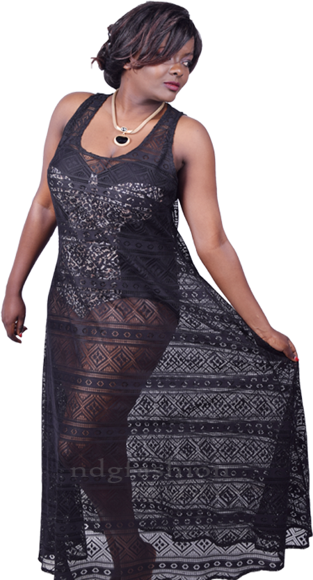 95 Maxi Racerback Coverup Black Lace Front - Photo Shoot (600x839), Png Download