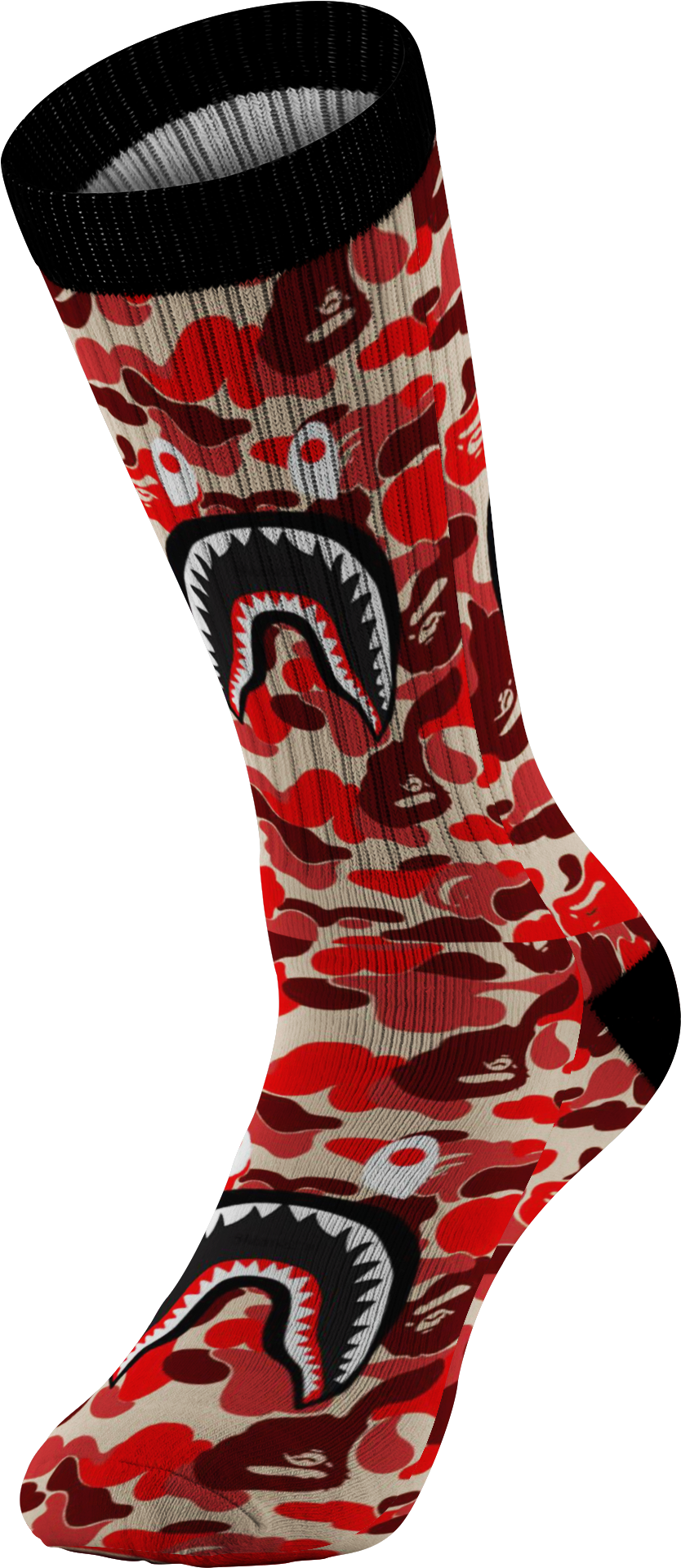 Customized Bape Red Camouflage Shark Design Print Socks, - Grey Bape Socks (2000x2000), Png Download