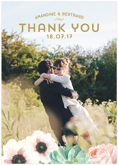Thank You Card - Remerciement Mariage Fleurs (700x700), Png Download