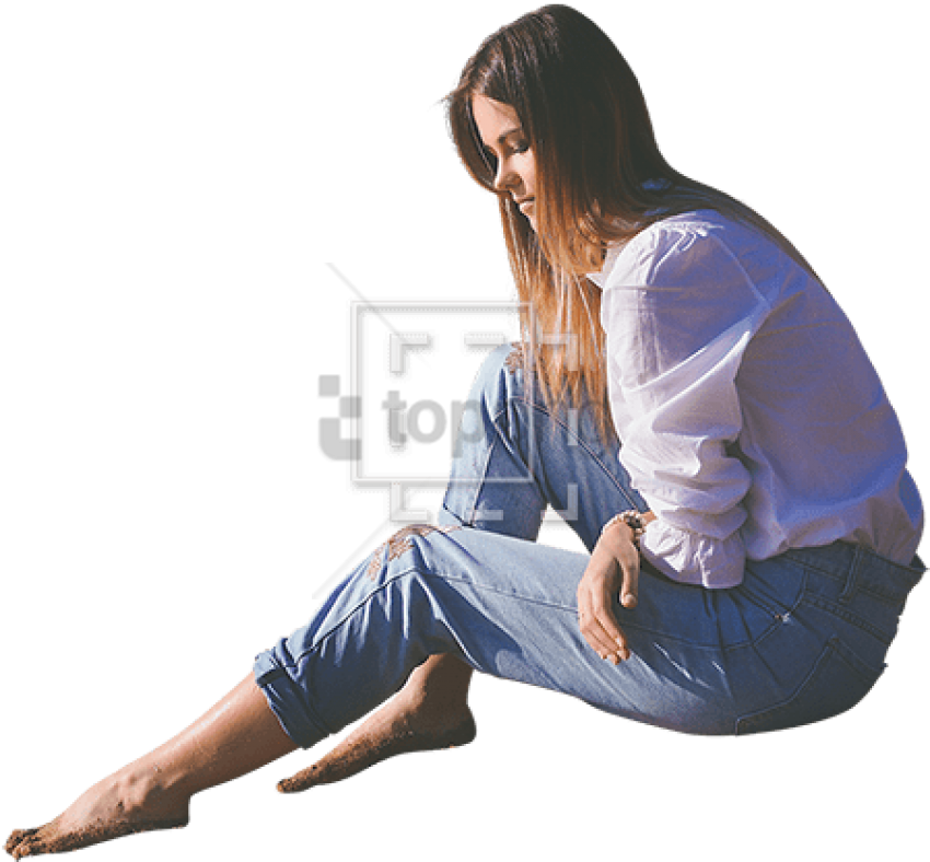 Woman Sitting In The Sand - Woman Sitting Png (450x450), Png Download