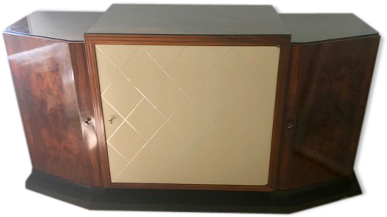 Buffet Art Deco Solid Walnut And Leather - Leather (1457x1457), Png Download