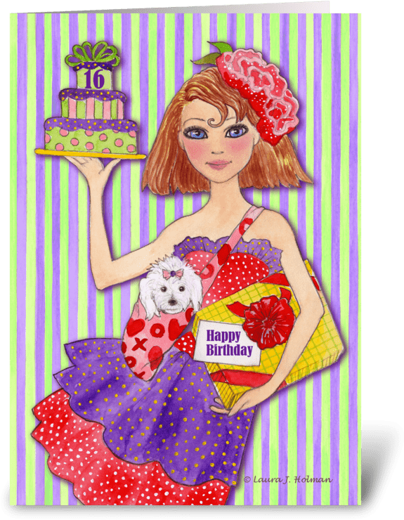 Happy Birthday Sweet Sixteen Greeting Card - Birthday (700x792), Png Download