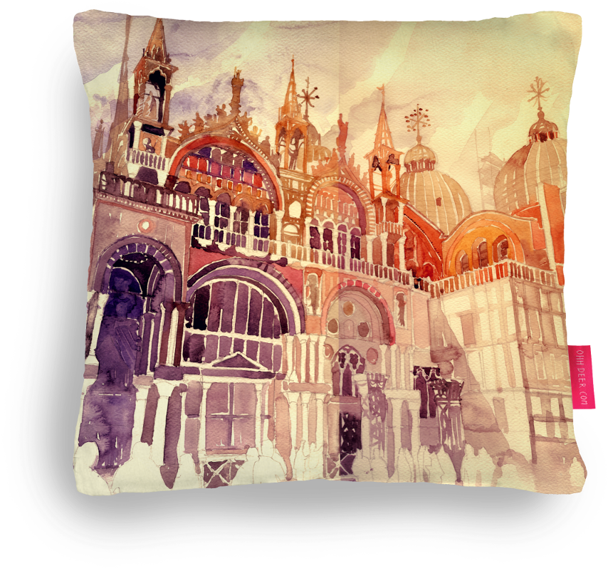 Venzia Cushion Designed By Maja Wronska - Watercolour Architecture (1000x1000), Png Download