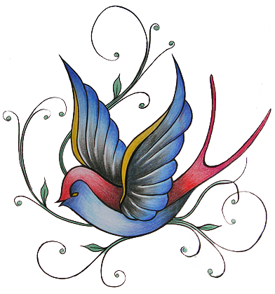 Colored Sparrow Tattoo Design - Colorful Sparrow Tattoo Designs (392x419), Png Download