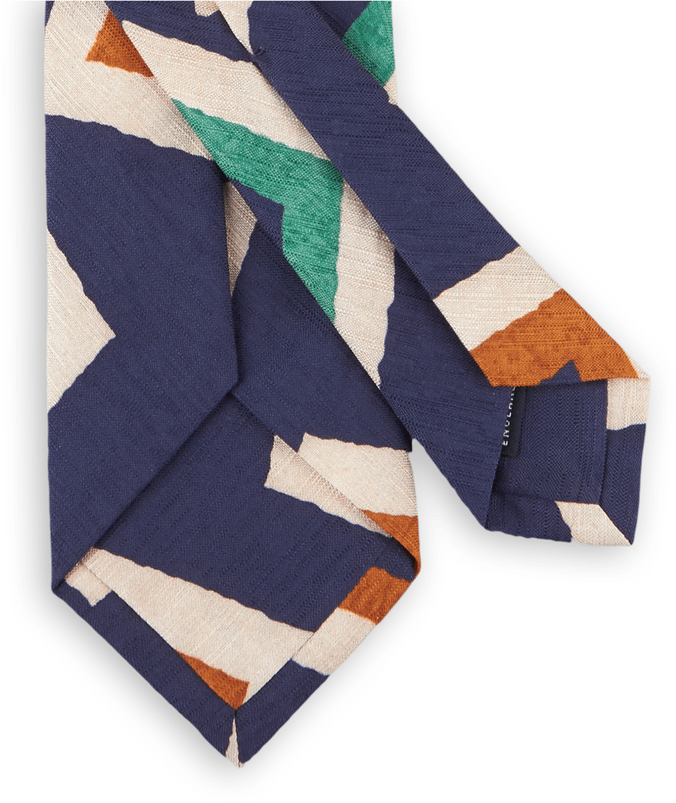 Drakes Navy Art Deco Block Print Silk And Cotton Tie - Silk (1181x1181), Png Download