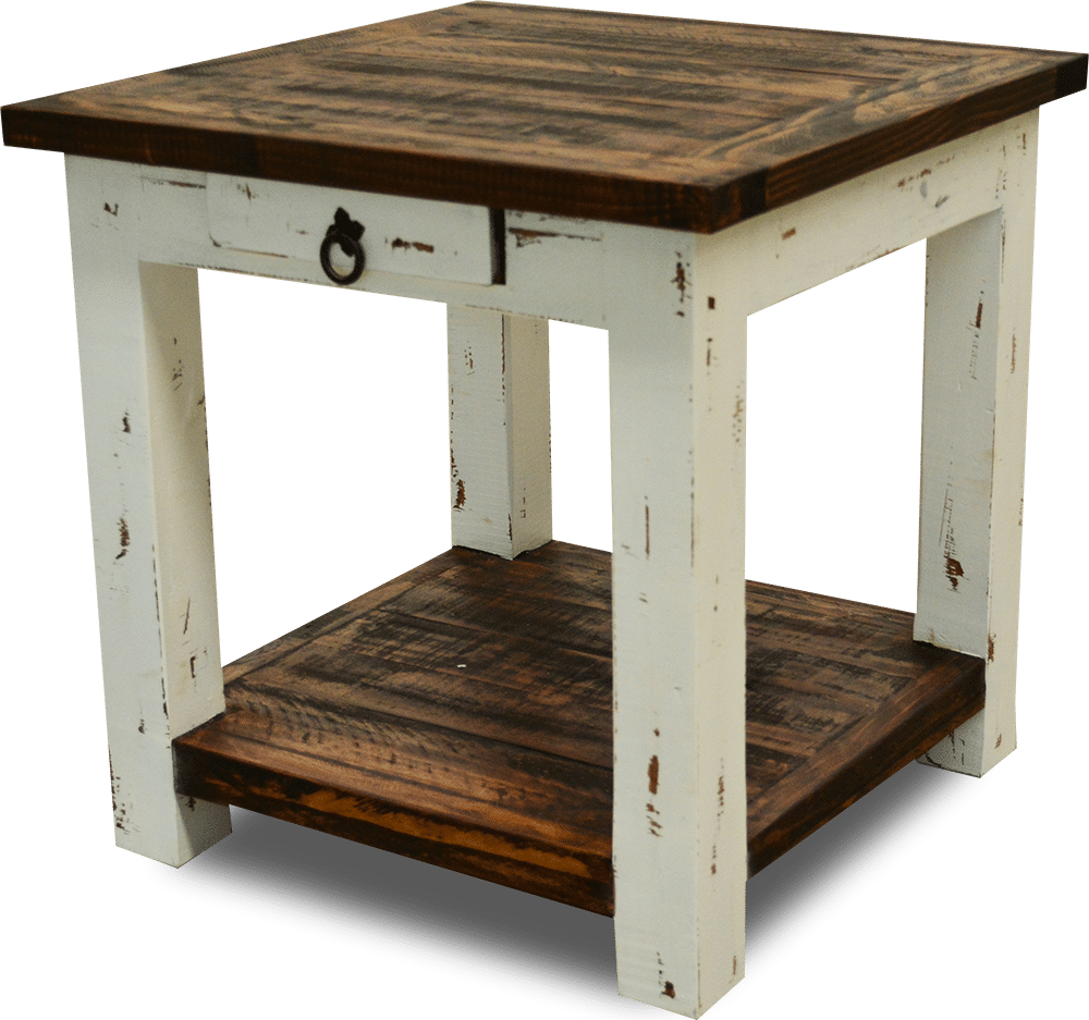 Cottage Rustic Square End Table Distressed White - End Table (1000x937), Png Download