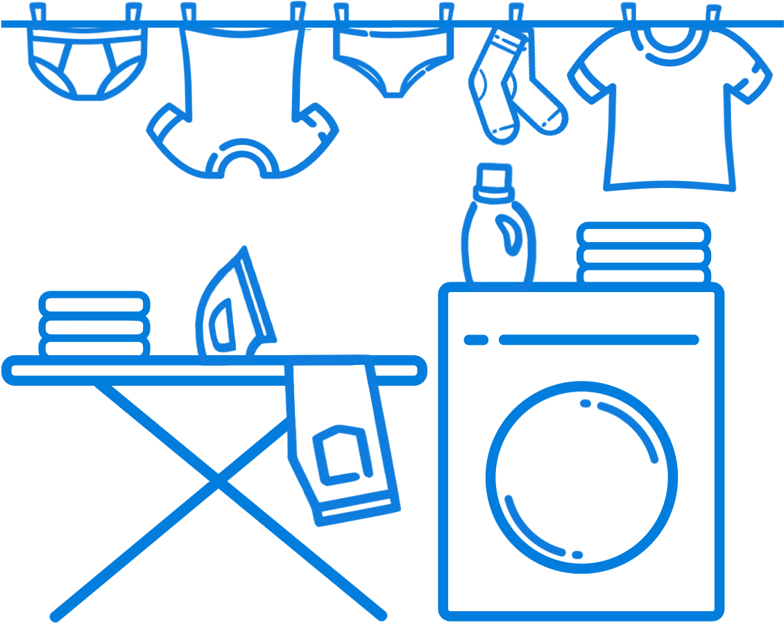 A Laundry Room With Clothes On A Hanger And An Iron - Laundry Png (1135x923), Png Download
