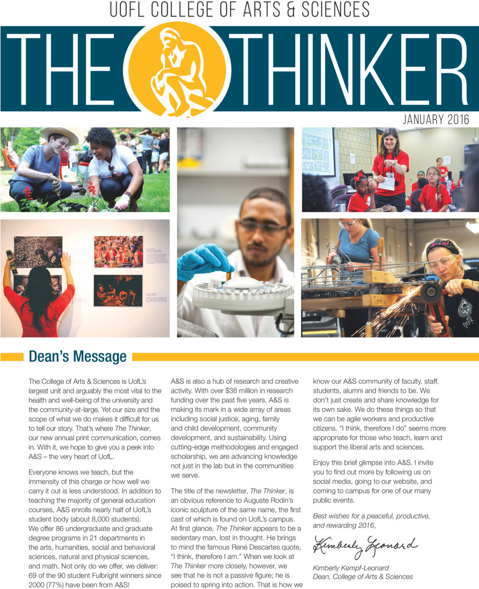 Uofl College Of Arts Sciences The Thinker January 2016 - College Newsletter (960x1242), Png Download