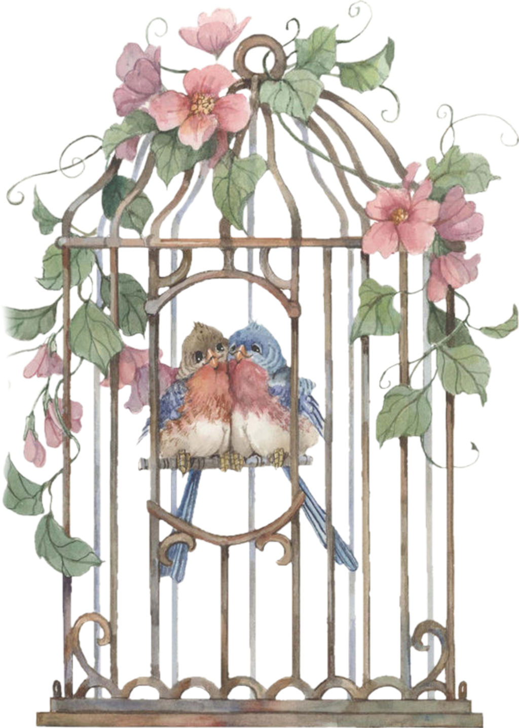 Vintage Sticker - Birdcage Painting (1024x1435), Png Download
