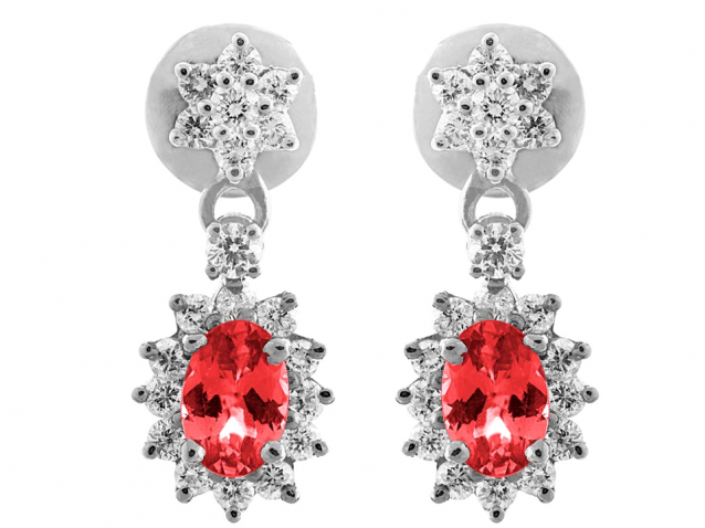 Burmese Ruby And Diamond Earring Set In 18k White Gold - Earrings (637x637), Png Download