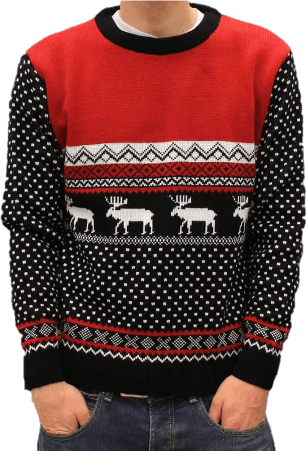 Jersey Navideño Hombre Renos Rojo Y Negro Para Navidad - Świąteczne Swetry Dla Par (897x897), Png Download