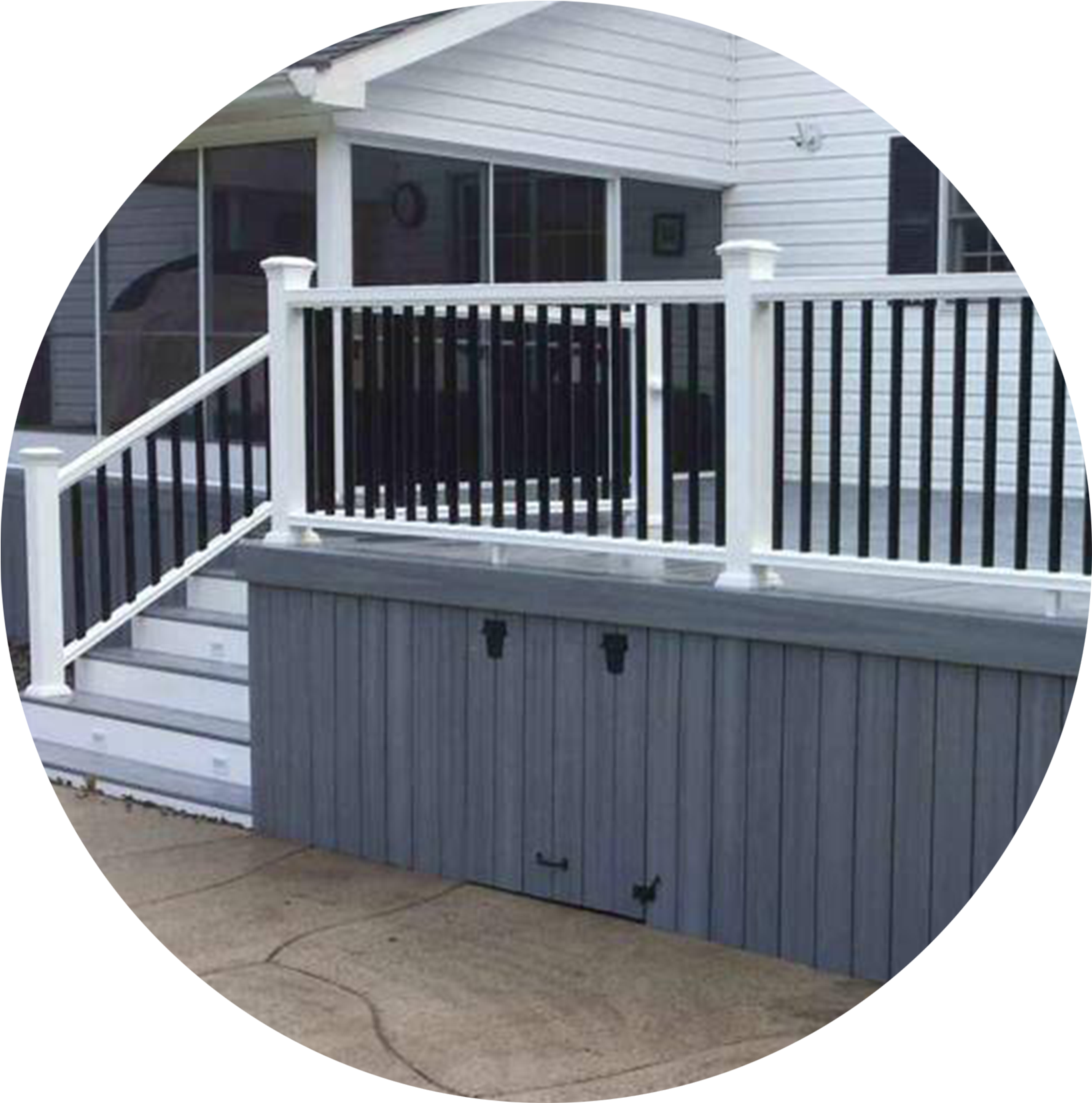 Grey Deck With White And Black Railings - Balcony (1680x1680), Png Download