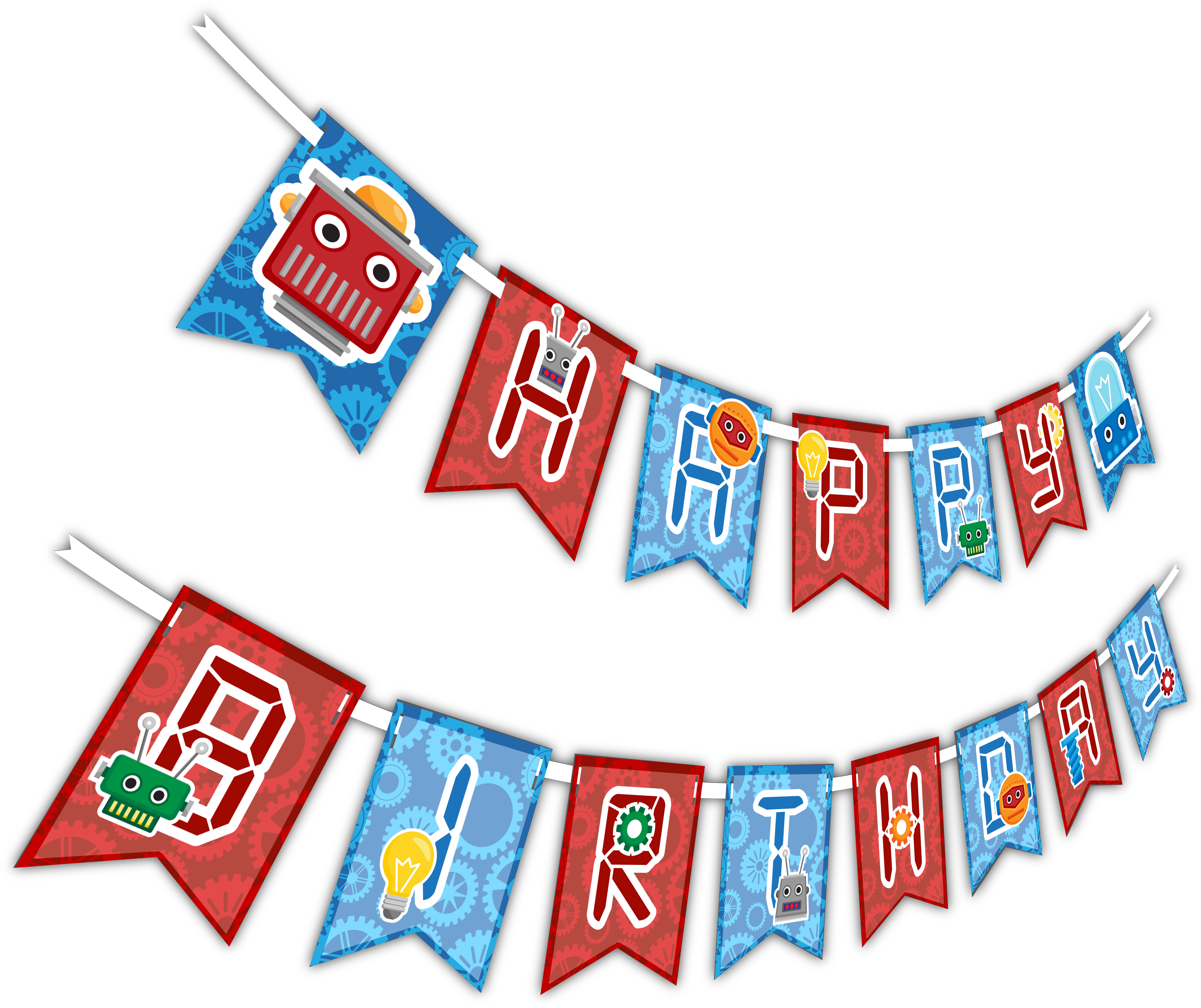 Robot "happy Birthday" Party Banner (4292x3615), Png Download