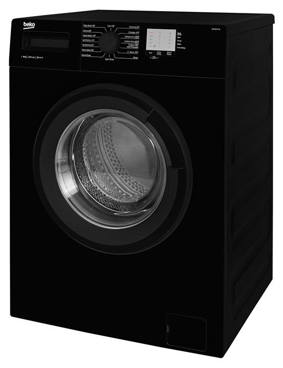 Beko Wtg820m1b A 8kg 1200 Spin 15 Programmes Washing - Black Washing Machine Png (740x740), Png Download