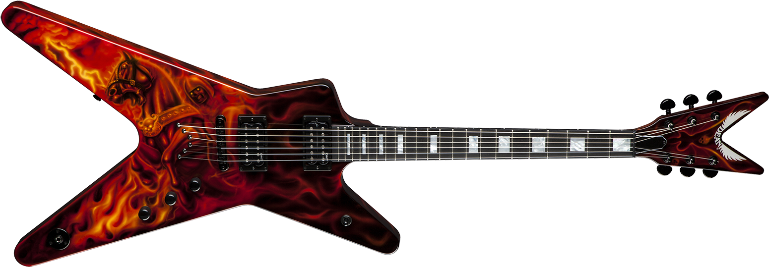 Usa Ml Airbrush Red Flames - Dean Dimebag Showdown Ml (1600x602), Png Download