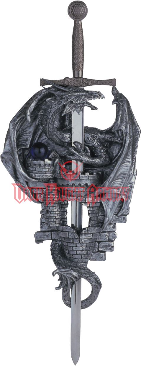 Dragon And Castle With Sword Wall Plaque - Dragon (1240x1240), Png Download