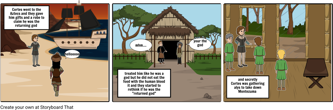 Cortes And Aztec - Cartoon (1164x385), Png Download