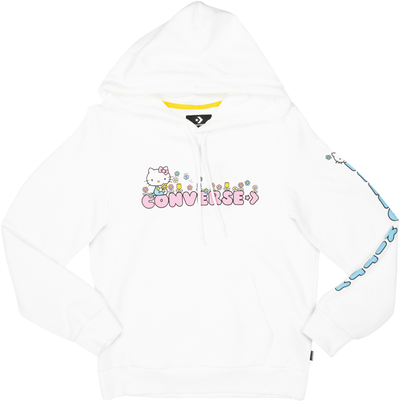 Converse X Hello Kitty Women Flower Po Hoodie White - Hoodie (1200x1200), Png Download