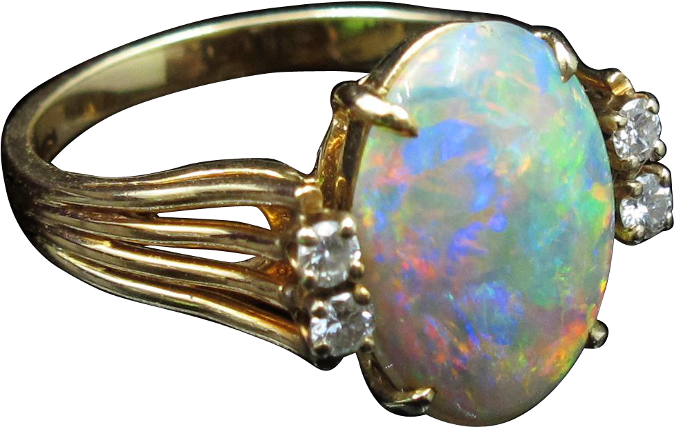 Superb 3ct Opal Ring In 14k Gold With Outstanding Fire - Engagement Ring (976x976), Png Download