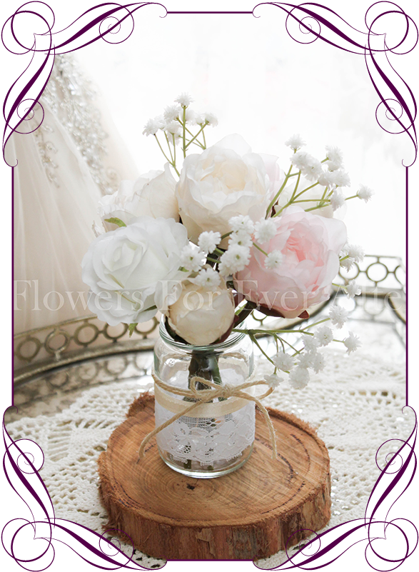 Blush Pastel Short Table Posy Flowers For Ever After - Cake With Red Roses (608x822), Png Download