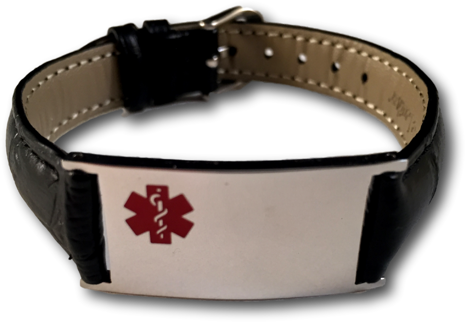 Medical Id Bracelet, Black "snake" Leather - Sos Armband Leer (1000x1000), Png Download