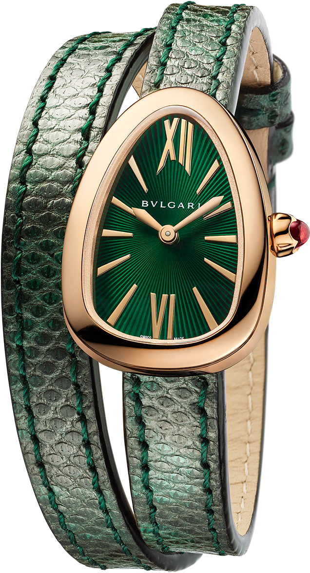 Serpenti Watch Watch Rose Gold Green - Bulgari Serpenti Watch Leather (1800x1405), Png Download
