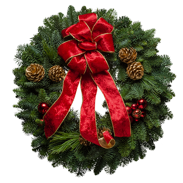 Crimson Delight Wreath The Fancy Red Ribbon Is Lined - Christmas Ornament (600x600), Png Download