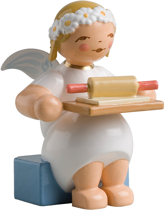 Marguerite Angel, Sitting, With Rolling Pin And Cookie - Wendt & Kühn Margeritenengel Sitzend Mit Teigrolle (536x700), Png Download
