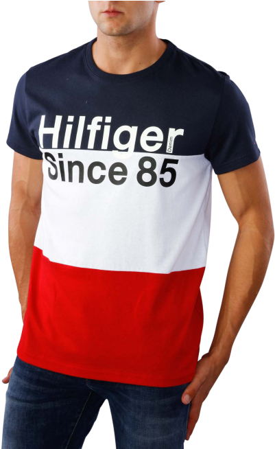 Tommy Jeans Crew Neck T-shirt Salsa/multi - Tommy Hilfiger Since 85 (490x653), Png Download