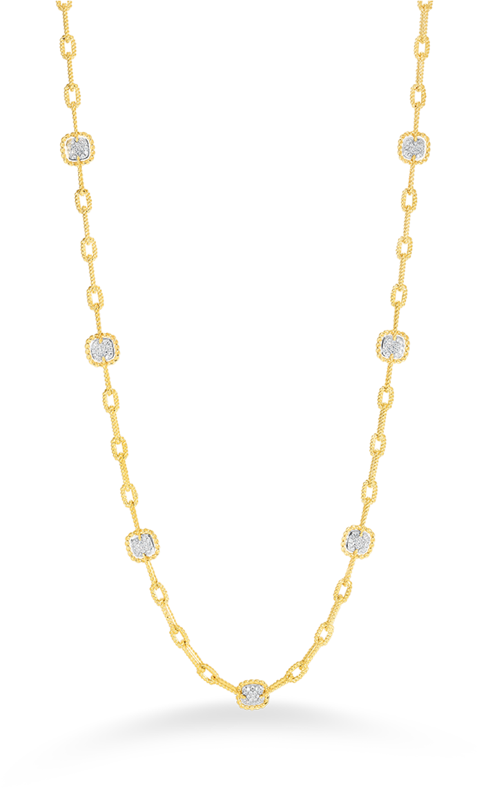 Roberto Coin 18k Gold Necklace With 7 Square Diamond - Necklace (1600x1600), Png Download