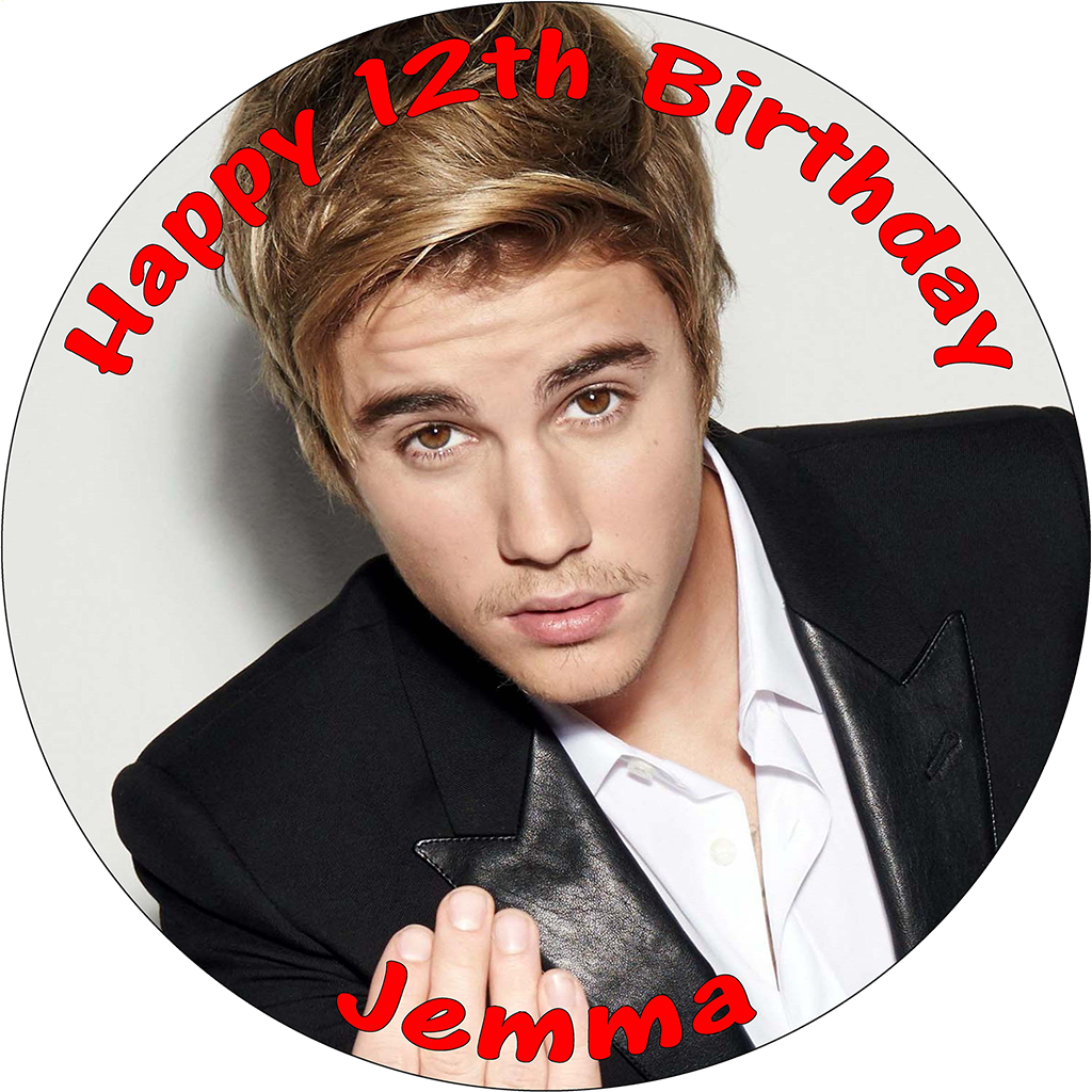 Justin Bieber Edible Personalised Round Birthday Cake - Justin Bieber (1024x1024), Png Download