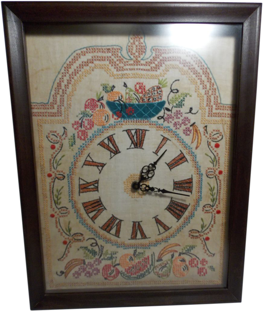 Vintage Clock With Hand Stitched Embroidered Clock - Picture Frame (1023x1023), Png Download