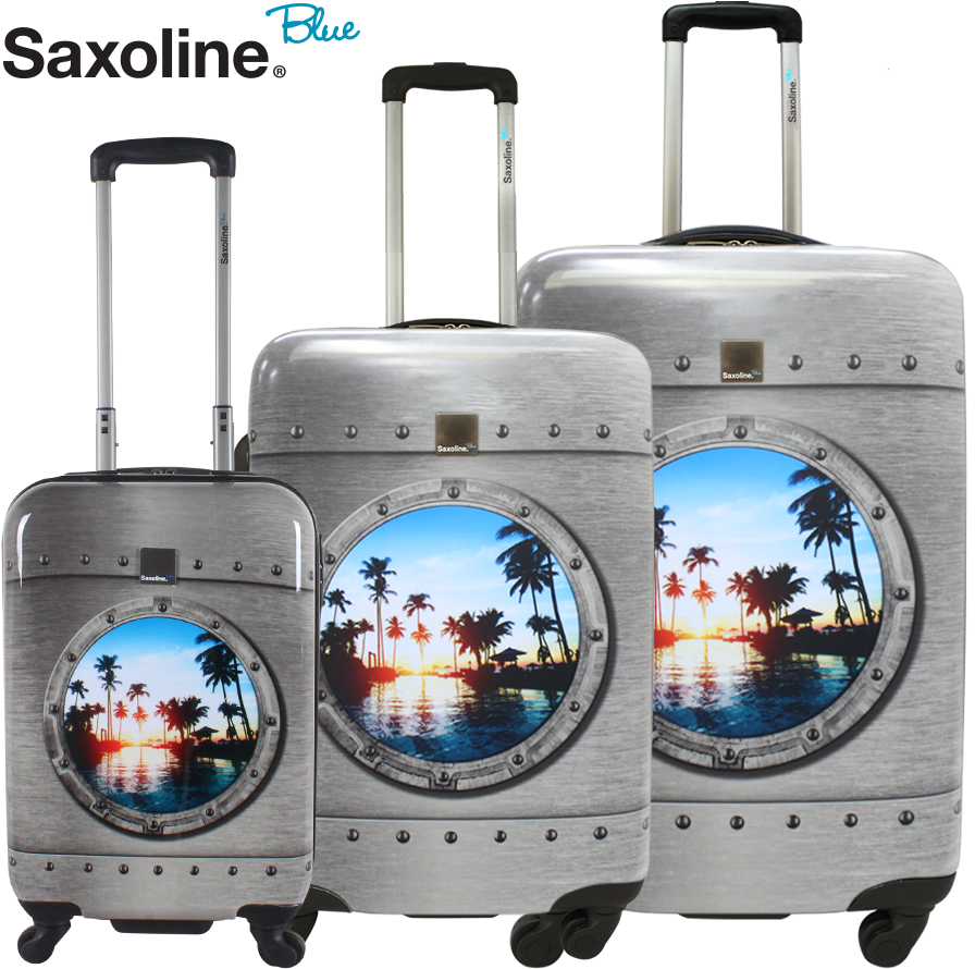 Saxoline Blue Trolley Set Of 3 Pieces Porthole Print - Hand Luggage (1000x1000), Png Download