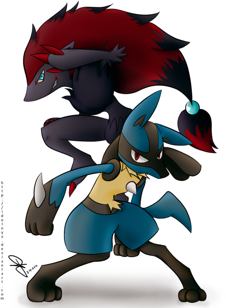 Pokemon Lucario Et Zoroark (752x1061), Png Download
