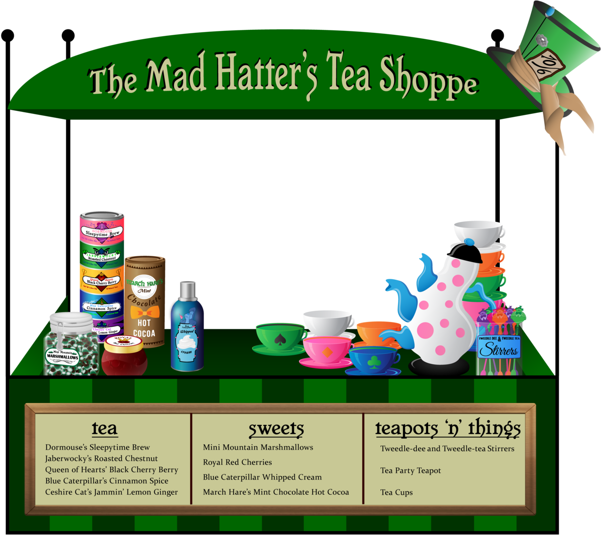 Mad Hatter's Tea Shoppe - Cartoon (1400x1172), Png Download