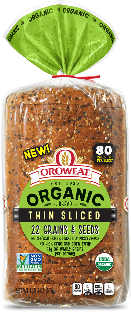 Oroweat Organic Thin Sliced 22 Grains & Seeds Bread - Arnold Organic Rustic White Bread (1000x1000), Png Download