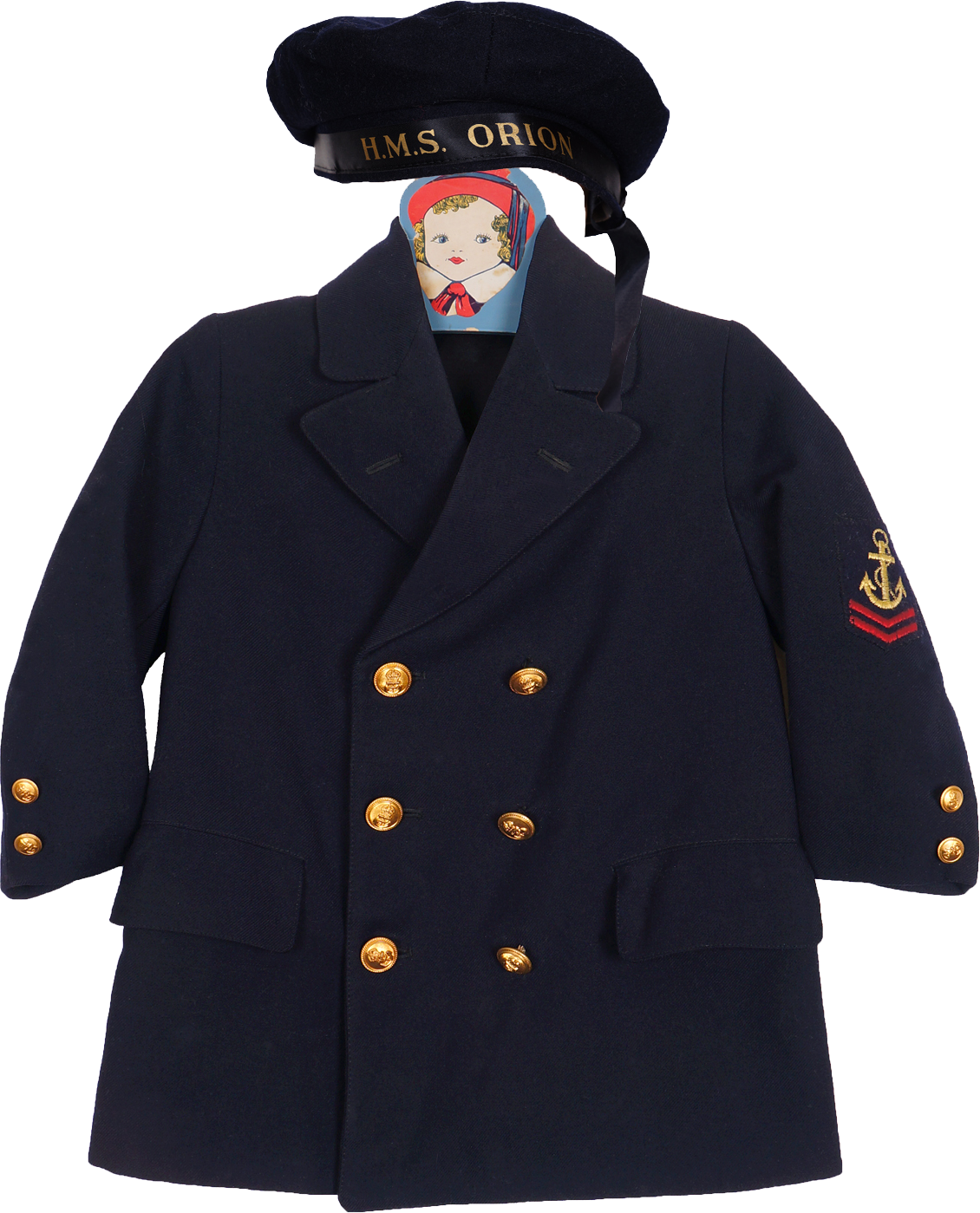 Wwii Era Childs Navy Coat & Hat - Button (1130x1399), Png Download