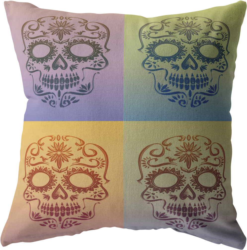 Sugar Skull Pop Art Pillow - Cushion (1024x1024), Png Download