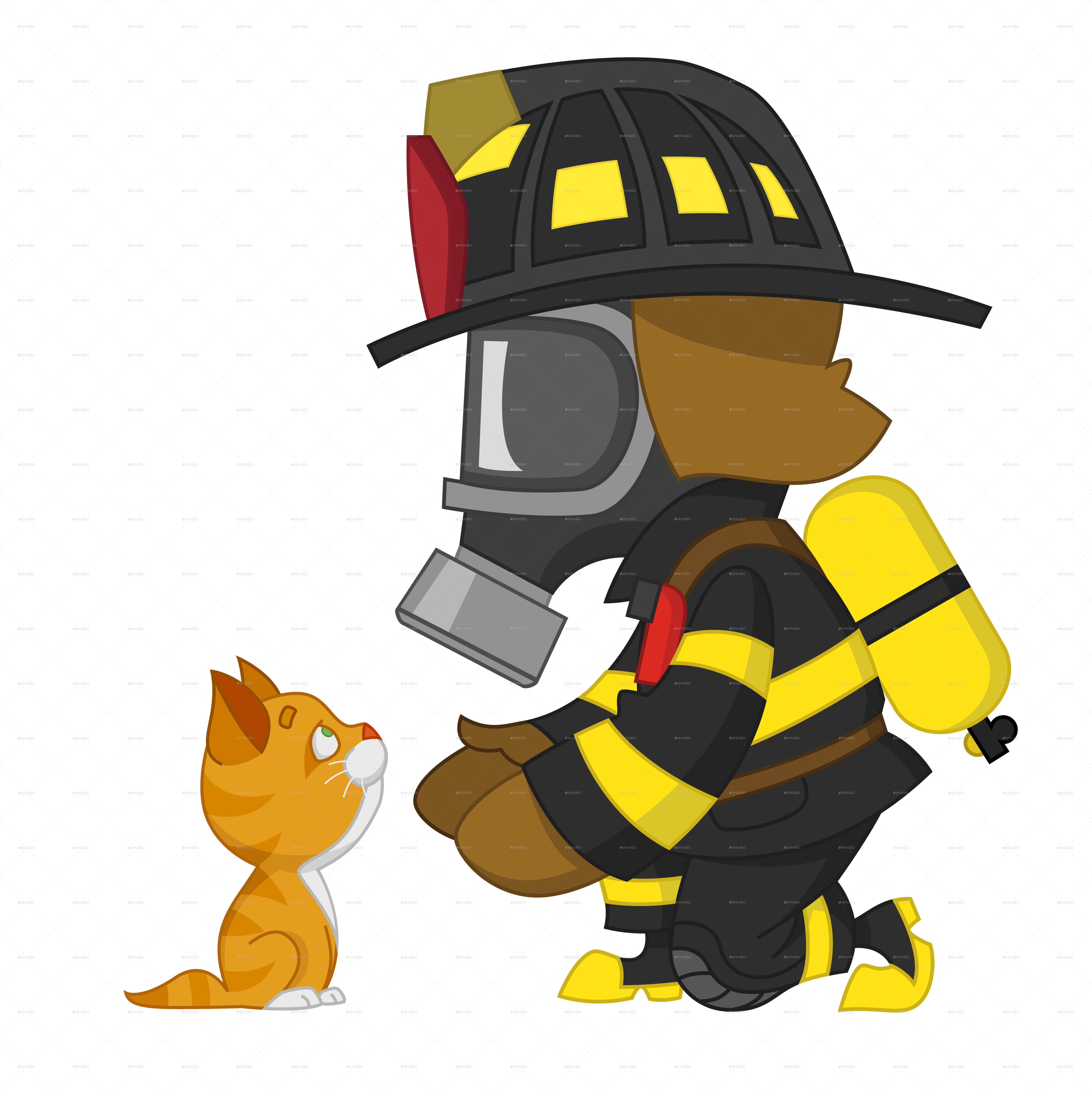 Firefighter And Kitten Firefighter And Kitten - Firefighter (5989x5990), Png Download