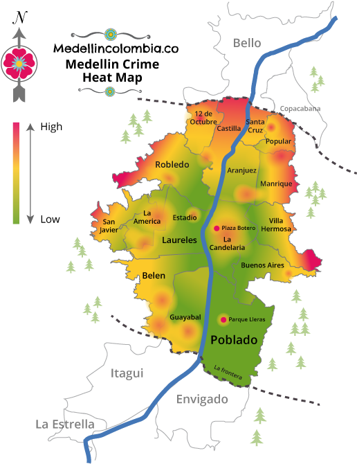 How Safe Is Medellin - Medellin Crime Heat Map (592x678), Png Download