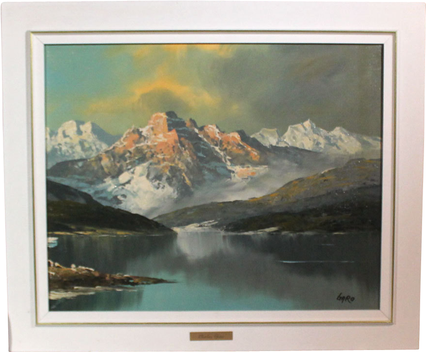 Charles Garo Snowy Mountain Landscape Acrylic Circa - Painting (873x873), Png Download