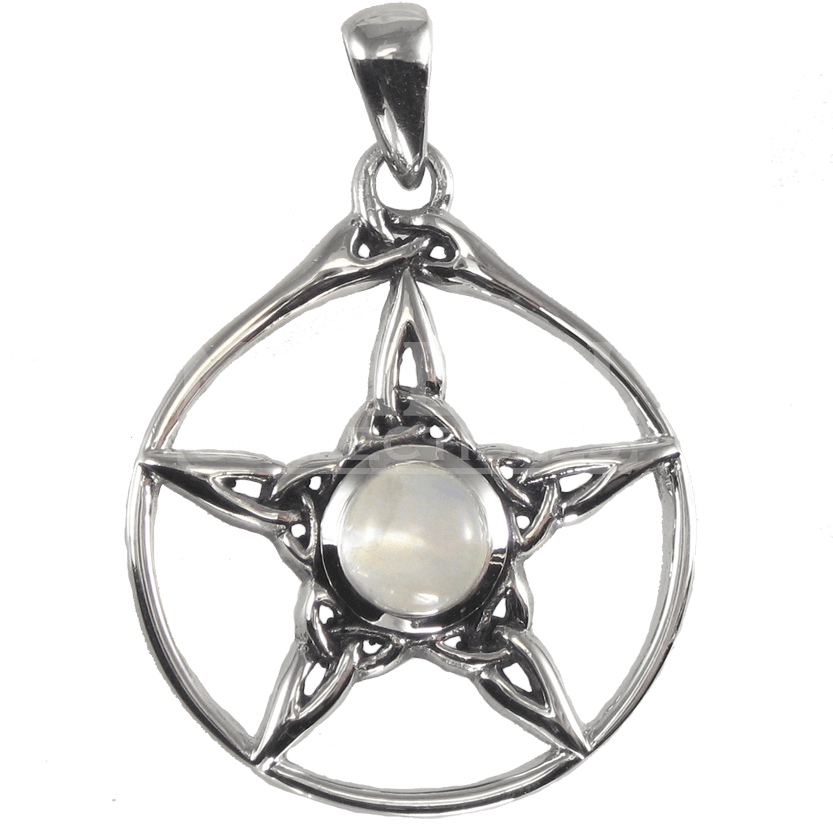Silver Triquetra Pentacle Pendant With Rainbow Moonstone - Locket (850x850), Png Download