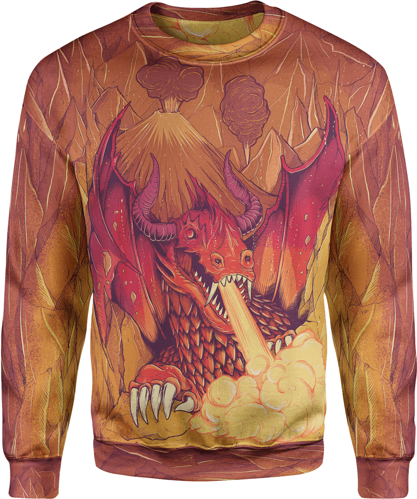 Dragon's Fire Sweater - Long-sleeved T-shirt (1024x1024), Png Download